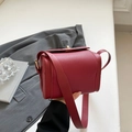 Deep red vintage satchel bag with litchi texture and golden metal twist lock closure - Red
