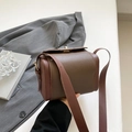 Retro dark brown crossbody bag with litchi grain leather and gold buckle strap - Brown