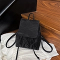 Vintage black wrinkled texture leather backpack with minimalist flap and drawstring design - Black