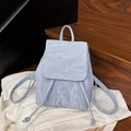 Light blue vintage college style backpack with unique crinkled texture and flap - Blue