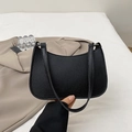 Classic black baguette shoulder bag in premium lychee pattern leather for daily use - Black