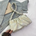 New Chinese style pleated underarm bag with light green floral jacquard fabric texture - Green