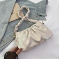 Chic jacquard underarm bag with pleated texture and scrunchie strap in cream white - Pink