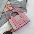 Sac bandoulière en tweed rose et blanc avec étiquette dorée THE BAG et cuir - Rose