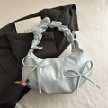 Bolso de hombro media luna azul claro con lazos y asa fruncida de nube para mujer - Azul