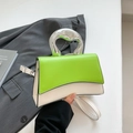 Square green and white contrast handbag with irregular silver metal handle and strap - Green