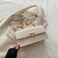Minimalist beige crossbody square bag with golden ring buckle and chain strap - White