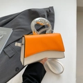 Minimalist square crossbody bag with orange flap and sculptural silver metal handle - Orange