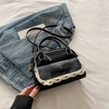 Bolso bandolera negro de cuero sintético con encaje, lazo y detalle de cinta de cuadros - Negro