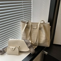 Crocodile pattern tote bag three-piece set in creamy white with ethnic style strap - White