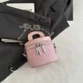 Rosa gewebte Beuteltasche mit Doppelreißverschluss und silberner Kette für den Sommer - Rosa