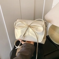 Chic cream bow shoulder bag in faux leather with adjustable strap for women - Pearl White