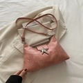 Pink crescent underarm bag with vintage texture and large silver star metallic accent - Pink