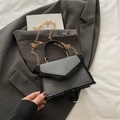 Elegant black crossbody bag with fringe trim and gold chain strap for women - Black