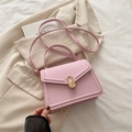 Borsa quadrata rosa minimalista con fibbia ovale dorata e tracolla sottile - Rosa