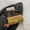 Yellow baguette bag with crocodile texture and chunky gold chain strap for women - Yellow