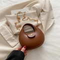 Brown PU leather crescent bag with metal buckle and gold chain strap in crescent shape - Brown
