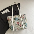 Retro-Shopper aus Jacquard-Gewebe mit Blumenmuster und weißen Lederriemen - Weiß