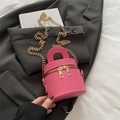 Mini sac seau rose en cuir PU avec chaîne dorée et poignée pour femme chic - Rose rose