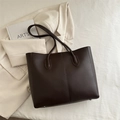 Sac fourre-tout marron foncé minimaliste de grande capacité en cuir lisse à anses - Marron
