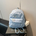 Quilted light blue backpack with bead charms and a white cloud plush keychain - With Pendant / Large / Blue