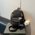 Black quilted mini backpack for girls with embroidery and cute star plush pendant - With Pendant / Small / Black