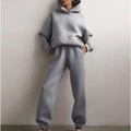 Women's light grey hooded sweatshirt and joggers lounge set in soft fleece fabric - S / Light Gray