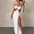 Elegant white one-shoulder cutout maxi dress with high slit for cocktail parties - White