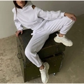 Detail of white hooded tracksuit featuring trendy cold-shoulder design and fleece fabric - 3XL / White