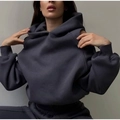 Detail of dark charcoal oversized hoodie featuring stylish cold-shoulder cutouts and ribbed cuffs - 3XL / Gray