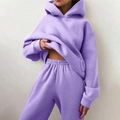 Detail of lavender purple tracksuit featuring a drawstring hoodie and matching joggers - L / Purple New