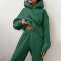 Detailed close-up of dark green oversized hoodie set showing cotton fabric texture - S / Top And Bottom / Dark Green New