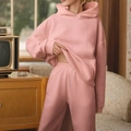 Women's two-piece pink fleece tracksuit with oversized hoodie and matching joggers - 3XL / Top And Bottom / Pink