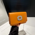 Orange minimalist crossbody bag with rhinestone buckle and silver chain strap - Brown