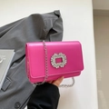 Magenta minimalist crossbody square bag with diamond buckle and silver chain strap - Rose Red