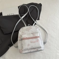 Mini-Rucksack mit Schmetterlingsdruck in Creme-Weiß mit rosa Tasche und Silberriemen - Rosa