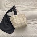 Bolso tote de nailon a cuadros amarillos de estilo británico para mujer - Estilo Cuadros Amarillo Gris (TS4402) / Blanco Roto