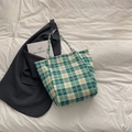 Bolso tote de nailon a cuadros verdes de estilo británico con gran capacidad diaria - Estilo Cuadros Verde Blanco (TS4402) / Verde