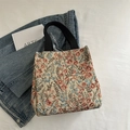 Floral jacquard tote bag with red and blue flower patterns and black fabric handles - Pattern 5: Red Tone Dense Small Floral