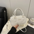 Borsa bowling bianca in ecopelle con finiture dorate e tracolla rimovibile da donna - Bianco