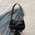 Elegante bolso de hombro en piel sintética negra con gran lazo 3D y cremallera - Negro