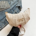 Chique beige geweven halve maan tas met gouden metalen strik detail voor dames - Wit