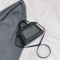 Minimalist black tote bag with clear PVC window and detachable shoulder strap - Black