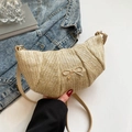 Beige stro geweven crossbody tas met metalen strik detail en beige PU-riem - Khaki