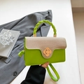 Minimalist green and beige crossbody bag with golden flower lock and twisted handle - Green