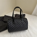 Vintage Boston handtas met zwart M-letterpatroon en lederen handvaten model - Zwart
