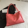 Grand sac cabas chic en cuir mat rouge pastèque avec bretelles fixes et style élégant - Rose (Sans Charme)