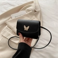 Mini borsa a tracolla nera in pelle PU con elegante fibbia a farfalla dorata - Nero