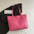 Hot pink crocodile embossed tote bag with patchwork design and long shoulder straps - Pink