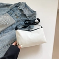 Minimalist white square crossbody bag with contrast black adjustable strap and zipper detail - White